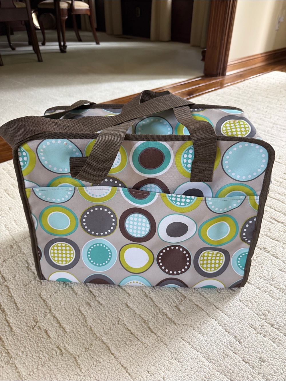 thirty-one Circle Dot Organizer Tote in Teal, Lime, Brown